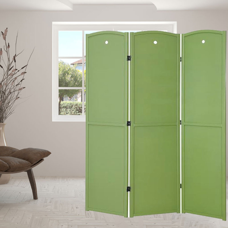 Green Solid Wood 3-Panel Folding Room Divider