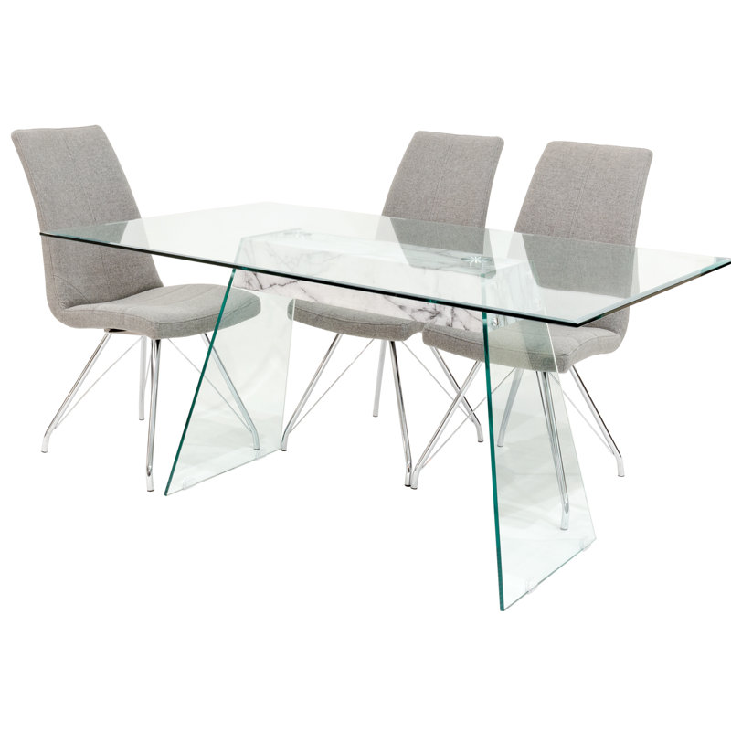 Rollins Glass Dining Set, Light Grey