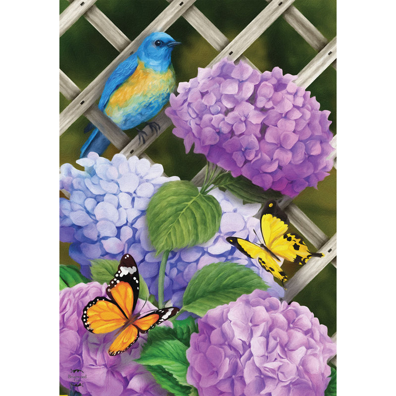Hydrangea Gathering House Flag, Purple/Blue Spring
