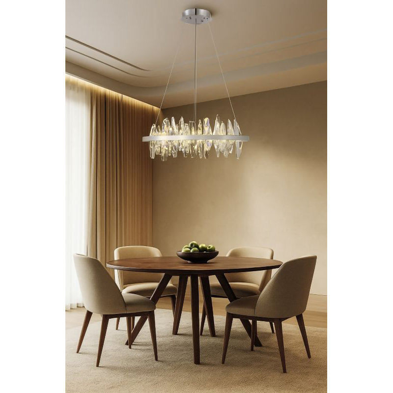 2-Light Chrome Stainless Steel Dimmable LED Chandelier With Clear Crystals, Chrome