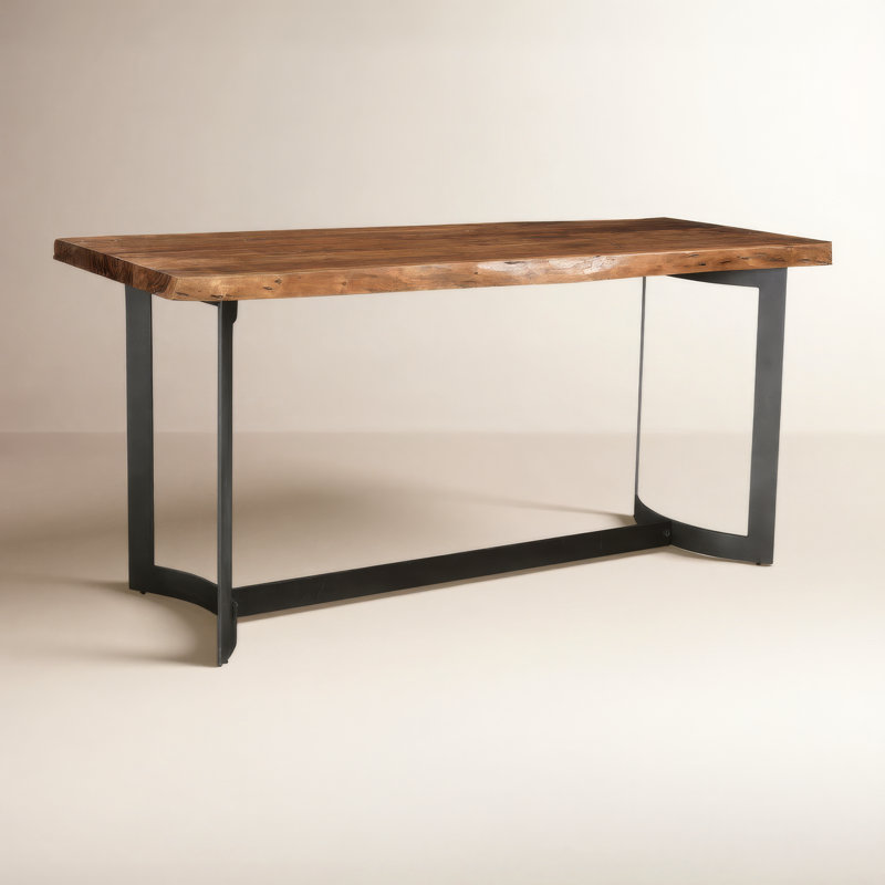 Bent Solid Wood Dining Table, Brown Acacia/Black, Acacia