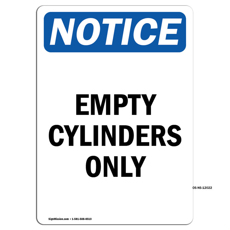Empty Cylinders Only Decal 7" X 5", 7" H x 5" W x 0.1" D