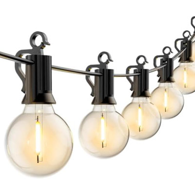 Led String Lights Outdoor 55Ft G40 Patio Lights with 52 Led Shatterproof Bulbs(2 Spare), Waterproof Led Globe Hanging Lights for Backyard Porch Bistro Balcony Decor, E12 Socket, 2200K
