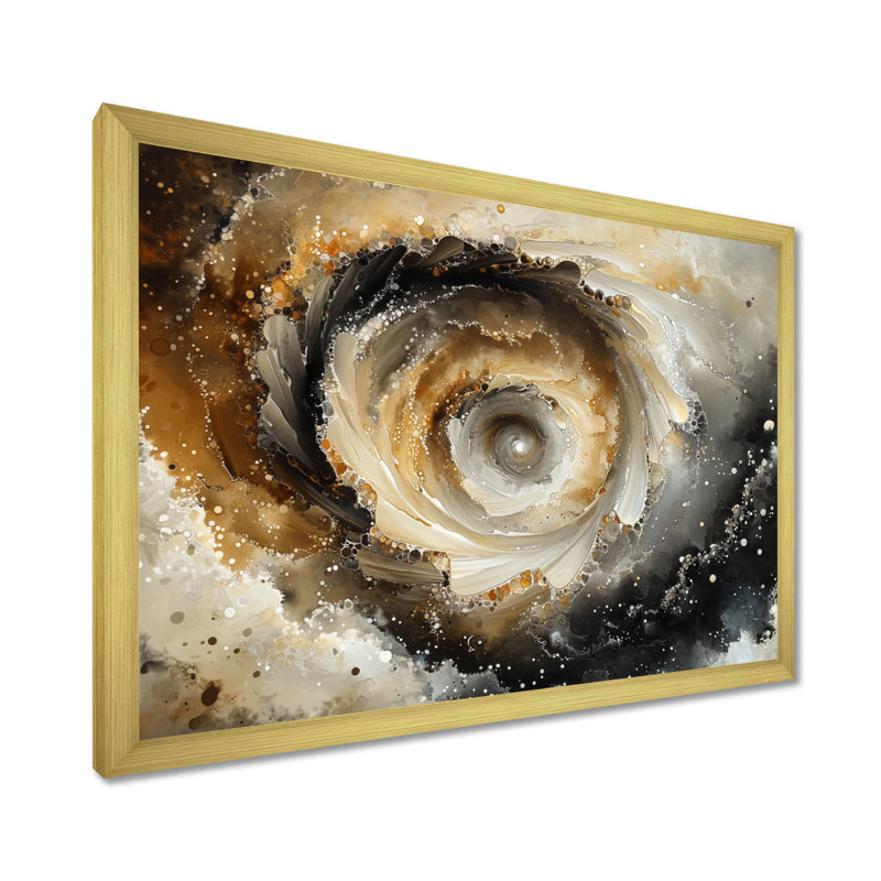 Encre cosmique marbrée spirale de rêve - formes abstraites modernes, art mural sur toile, H 24 po x l 32 po, Cadre simple