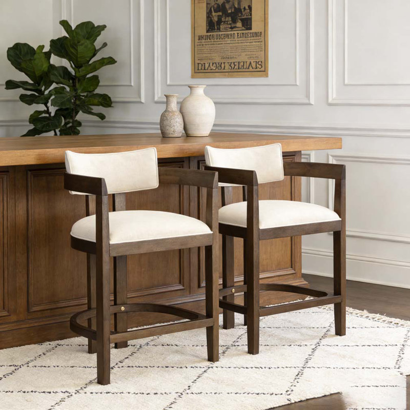 26" Counter Height Bar Stool, Walnut, Boucle Beige