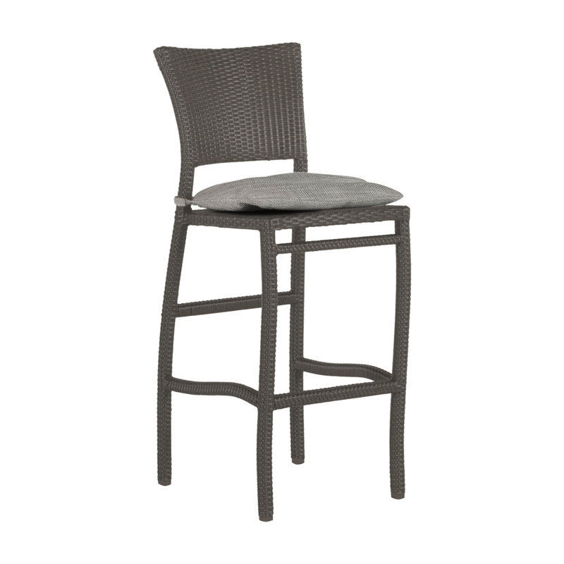 Tabouret de bar extérieur en résine tressée 30 po Skye, InsideOut® Rollo ‑ lin argent, Pas de soudure, Gris ardoise