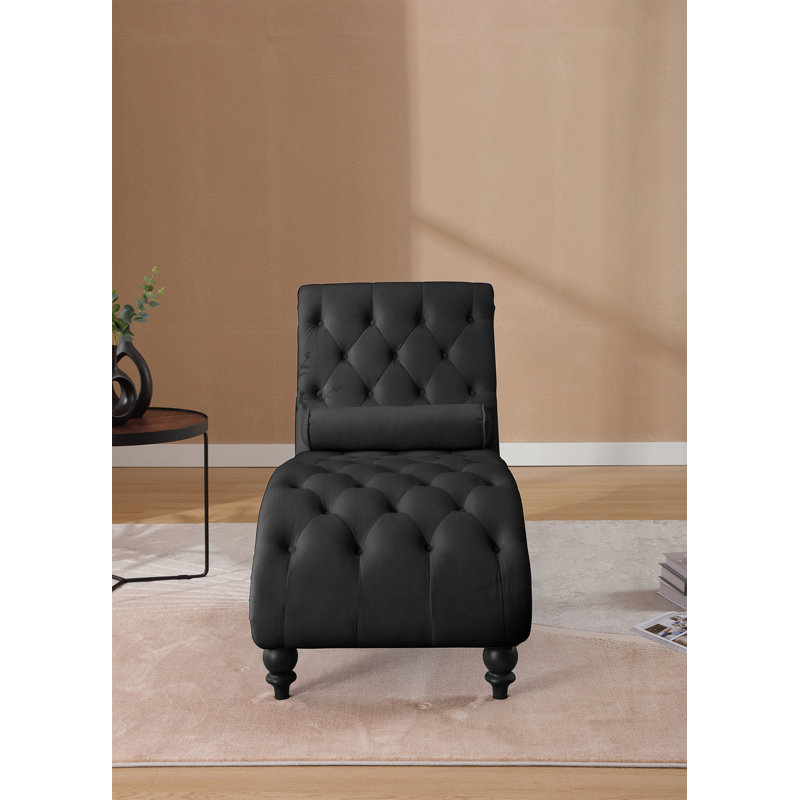 Fauteuil inclinable classique en velours avec capitonnage à boutons et garniture cloutée argentée, Velours noir