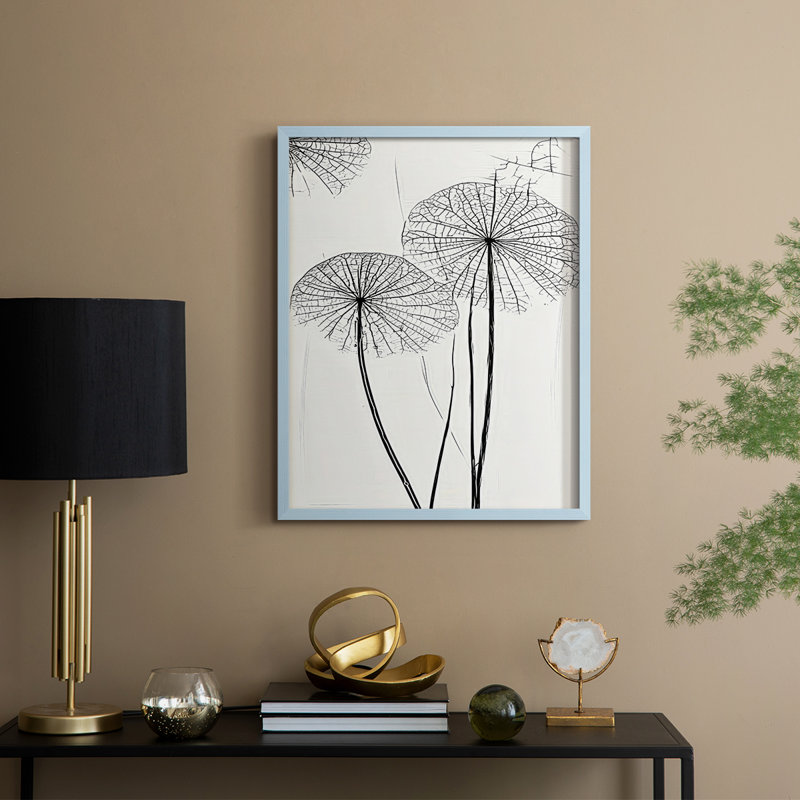 Impression florale encadrée en V - prête à être suspendue - fabriquée aux États-Unis, H 20 po x l 16 po, Bleu