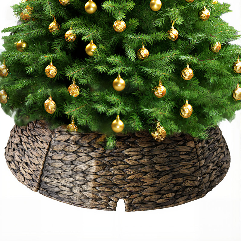 Accessoire de jupe d'arbre de Noël tissé pour Noël, H 10 po x l 24 po, Noir