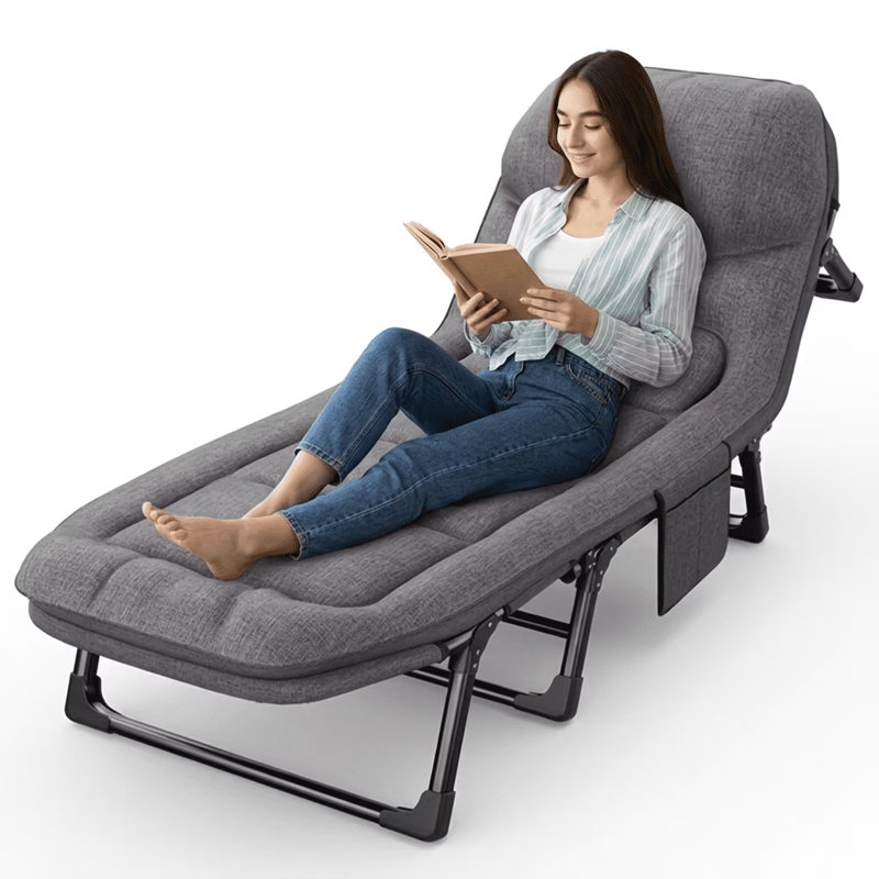 Lit de camping avec matelas, aucun assemblage requis Lit de camping pliant robuste pour adultes, lit portatif réglable d'une capacité de 500 lb pour l'intérieur, l'extérieur et le patio (L''70 po)