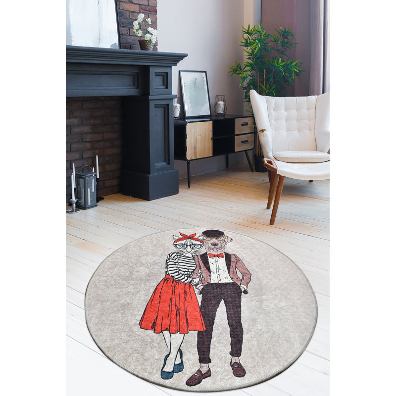 Stylish Round Carpet, 55.1 in Diameter, Soft 100% Polyester, 0.4 in Pile Height | Antibacterial, Non-Slip Underside, Machine Washable at 86°F | Ideal for Living Room, Bedroom, & Play Areas, Durable & Easy to Maintain