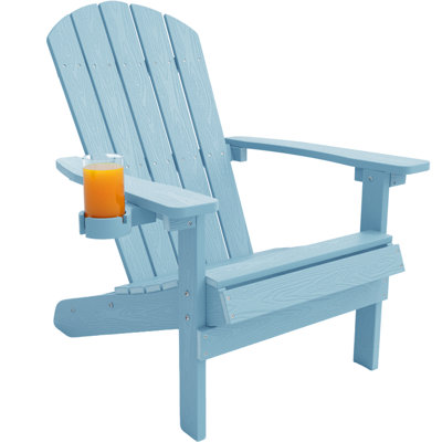 Outdoor Adirondack Chair set of 2 with Cup Holder All-Weather HIPS Patio Chairs for Lawn, Garden, Fire Pit, Backyard by Latitude Run