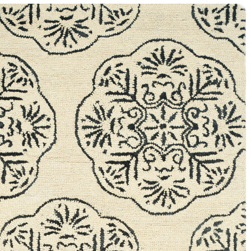 Bella Ivory & Charcoal Hand-Tufted Wool Square Area Rug, 5' x 8'