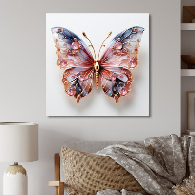 «Blue and Pink Crystal Butterfly II», art mural papillon en métal