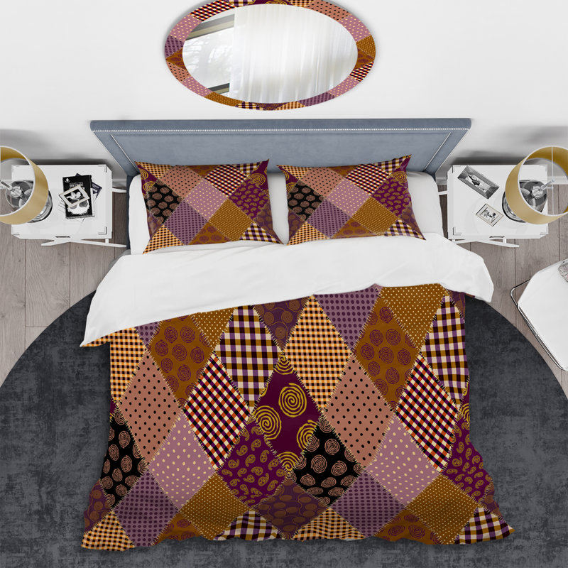 Patchwork de courtepointe brun - ensemble de housse de couette abstrait - microfibre de polyester
