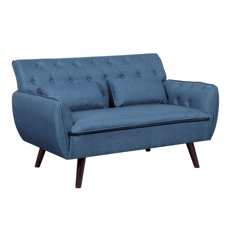 Nicolasa 53.2" Linen Round Arm Loveseat, Ocean Blue
