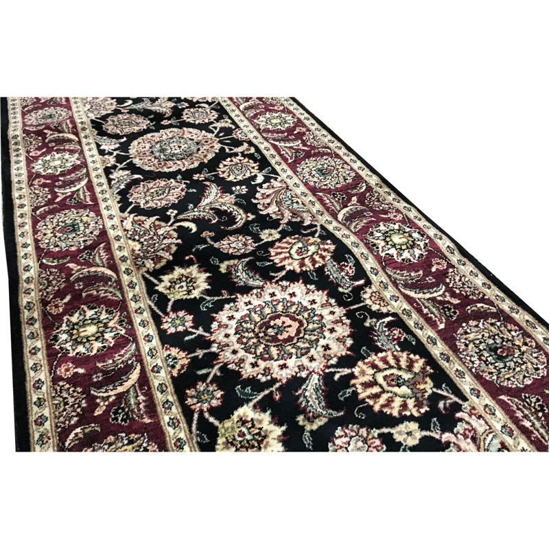 Manchuria Wool Oriental Area Rug in Black/Wine