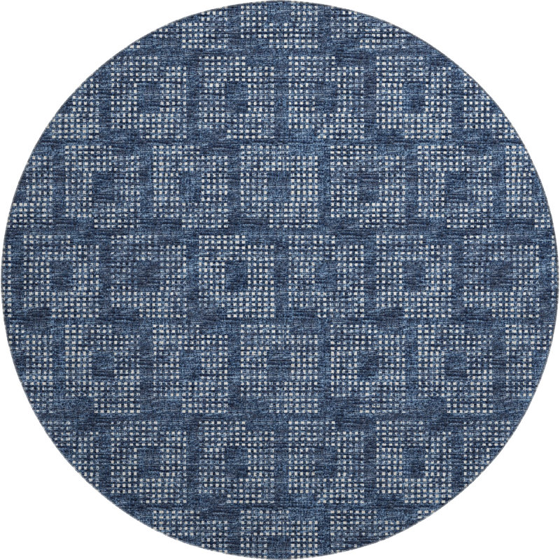 Premium Machine Washable Mayfield AMF33 Geometric Rug, Blue, 8' Round