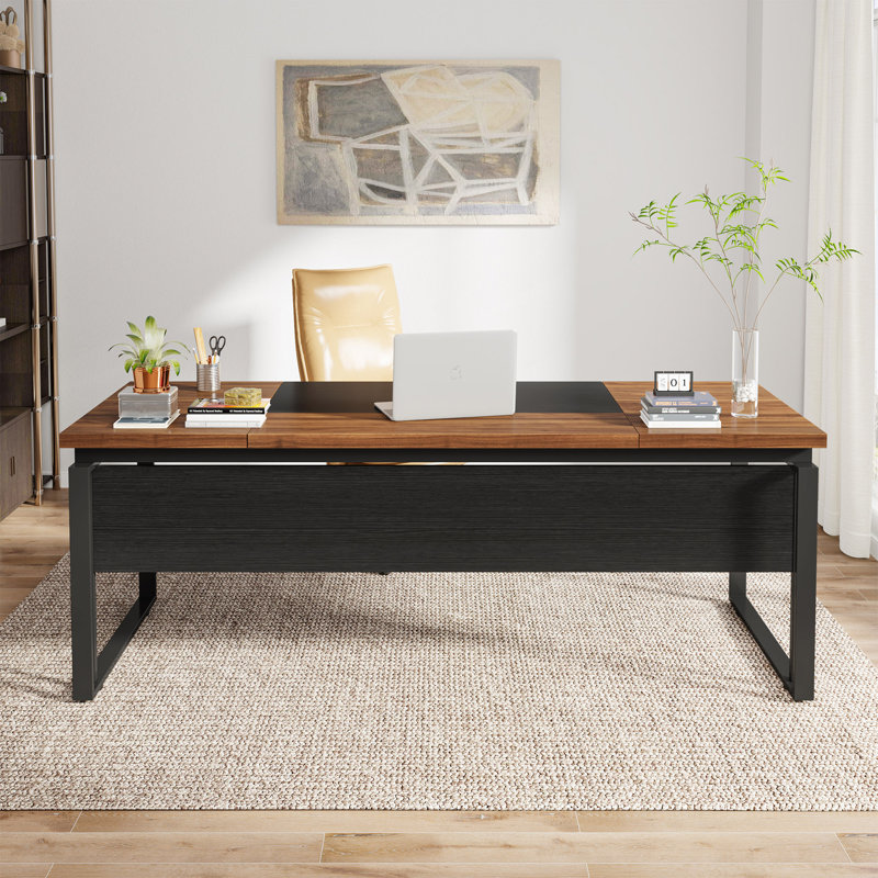 Bureau d'écriture rectangulaire l 62,99 po Loubert, Noyer / noir