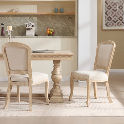 French Country Dining Chairs Set Of 2, Upholstered  Chairs With  Fan-Shaped Back, Wire Drawing And Carving Techniques ,Disassemblable ,  For Living Room, Kitchen , Restaurant Use, Beige