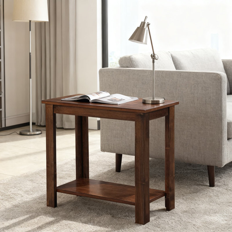 Table de bout avec tablettes de rangement, table d'appoint transitionnelle moderne pour le salon ou la chambre à coucher, finition bois de grange
