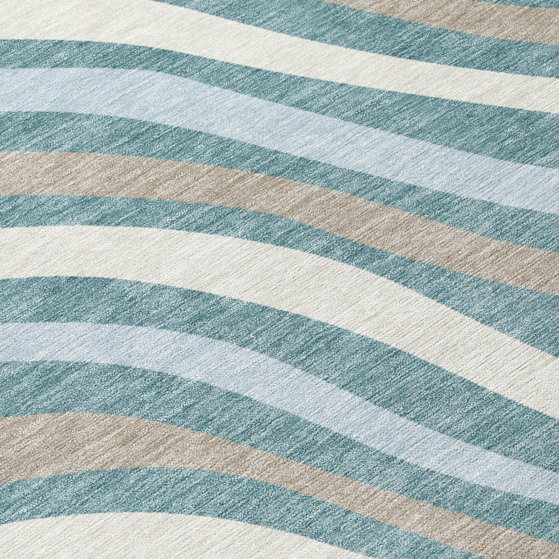Machine Washable Indoor/Outdoor Chantille ACN2490 Stripes Rug, 1'8" x 2'6", Teal