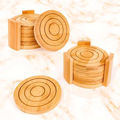 Bamboo Round 14 Piece Coaster Set