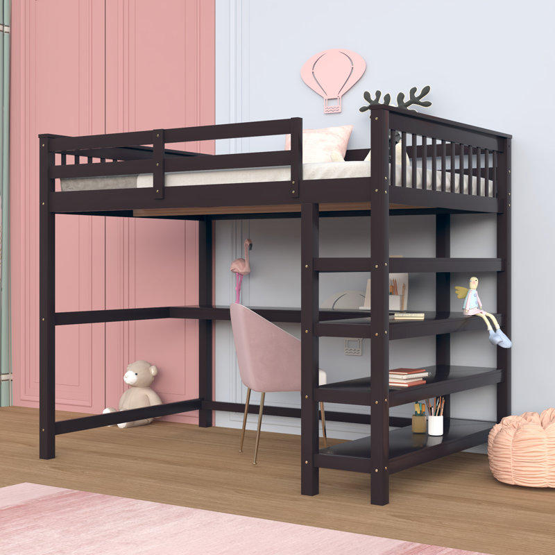 Eelika Loft Bed with Built-in-Desk by Harriet Bee, Espresso, Twin