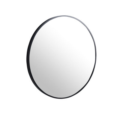 24" Wall Mounted Black Mirror With Frame And Clear Image Round Construction For A Beautiful Home