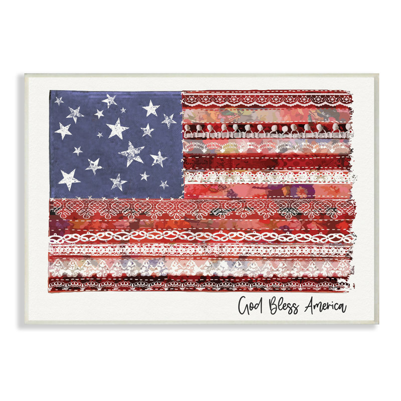 Drapeau «God Bless America» à motif de macramé, Plaque murale, H 10 po x l 15 po x P 0,5 po