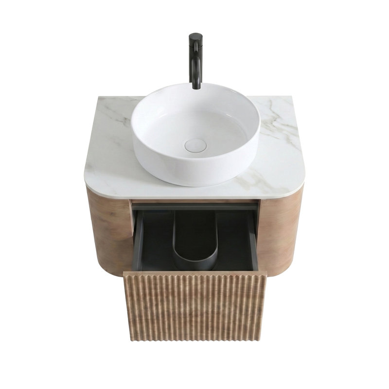 Meuble-lavabo de 24 po avec lavabo, armoire murale en chêne miel avec porte-serviettes gratuit, lavabo simple en céramique blanche, sans drain et robinet, pré-assemblé