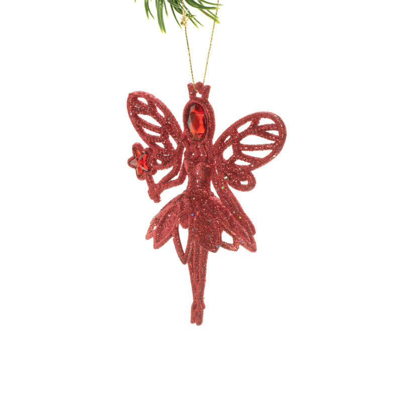 Ornement ange rouge scintillant (paquet de 6)