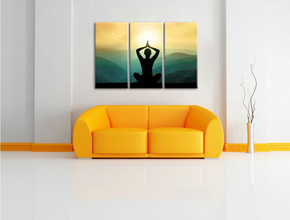 3-tlg. Leinwandbild-Set „Yoga und Meditation in den Bergen“, Grafikdruck