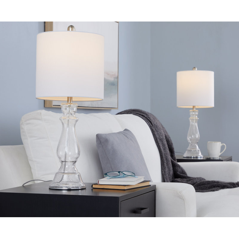 Prager Glass Table Lamp, Clear Seeded Glass/Brushed Nickel