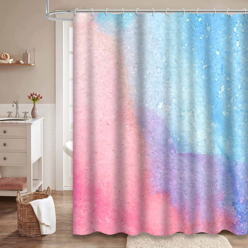 Rideau de douche aquarelle rose clair coloré avec 12 crochets, L 72 po x l 78 po