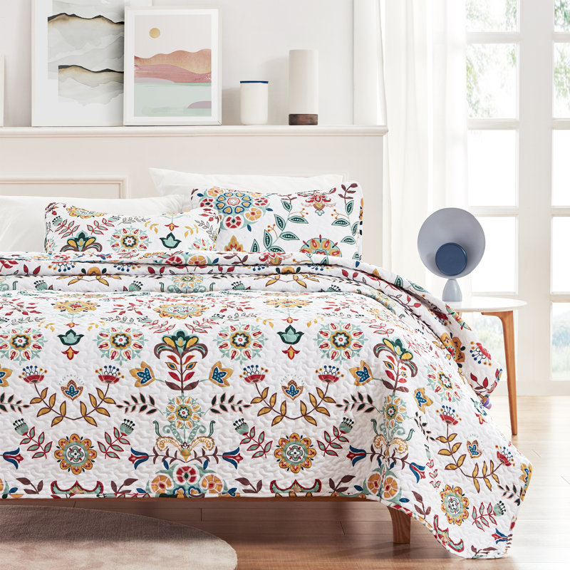 Ensemble de courtepointe à motif floral Hedvika, Courtepointe pour lit double/grand et 2 taies déc, Floral