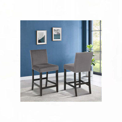 Velvet  Upholstered Wood Bar Stools Set with Nailedhead Trim,Back