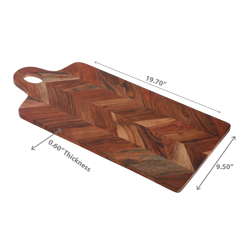 Boîte décorative en bois d'acacia Planche de service à chevrons avec poignée