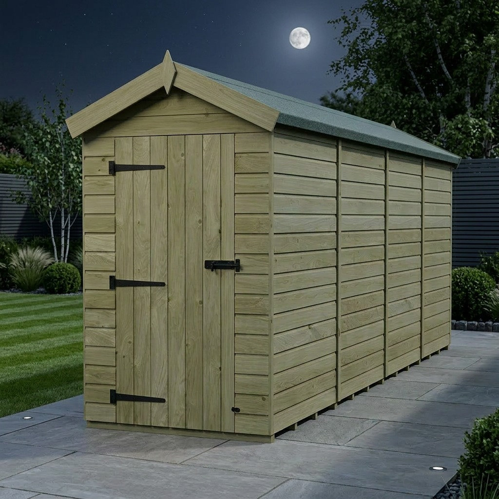 Total Sheds 4ft x 16ft Apex Garden Shed - Single Door - No Windows - Pressure Treated Timber - UK Manufactured