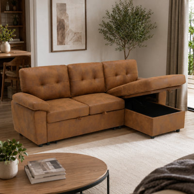 Canapé-lit modulaire convertible en L 88,5 po avec canapé-lit, méridienne de rangement, accoudoirs rembourrés et coussins de dossier capitonnés