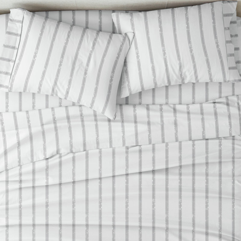 Distressed Navy Coastal Stripe Pattern Microfiber Sheet Set, King Sheet Set with 2 Pillowcases, Striped 2