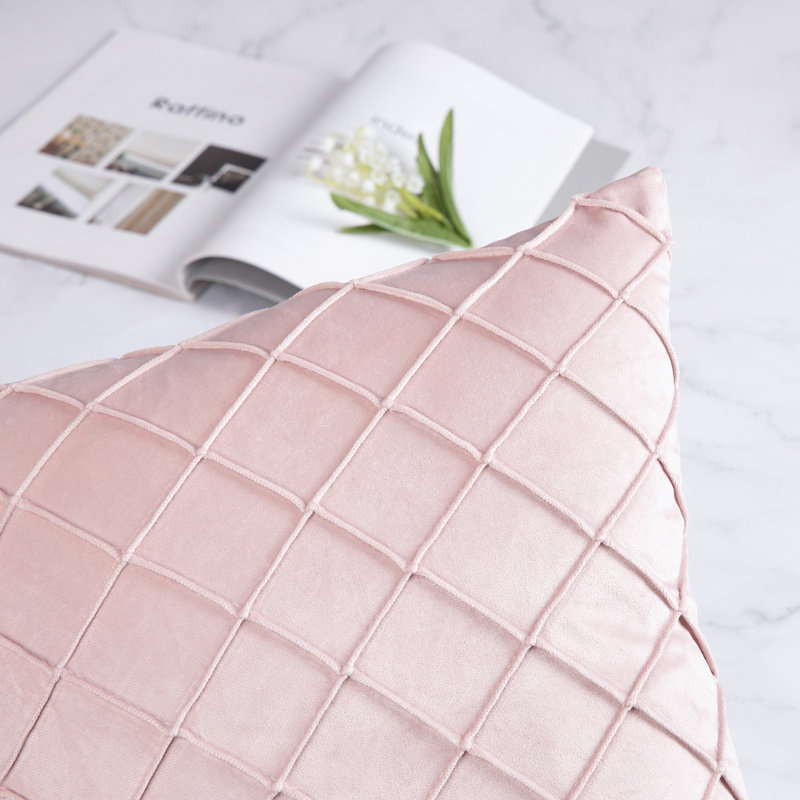 Square 18" Velvet Throw Pillow, Diamond Textured Decorative Pillows, Light Pink, Pillow Cover Only - No Insert