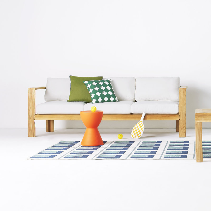 Ando Teak Patio Sofa with Sunbrella Cushions, Canvas Natural Sunbrella® Canvas