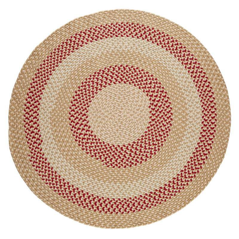 Tapis intérieur / extérieur rouge / brun tressé à la main Charlise, Rond 4 pi