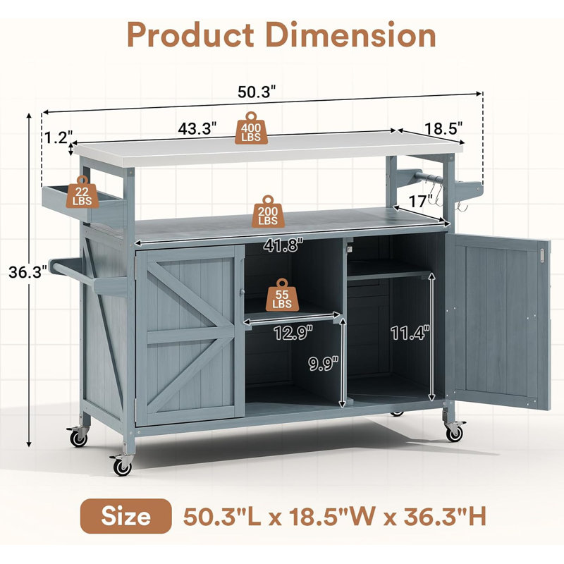 Versatile Outdoor Grill Cart With Storage, Spice Rack, Paper Towel Holder, And Lockable Wheels, Gray Blue