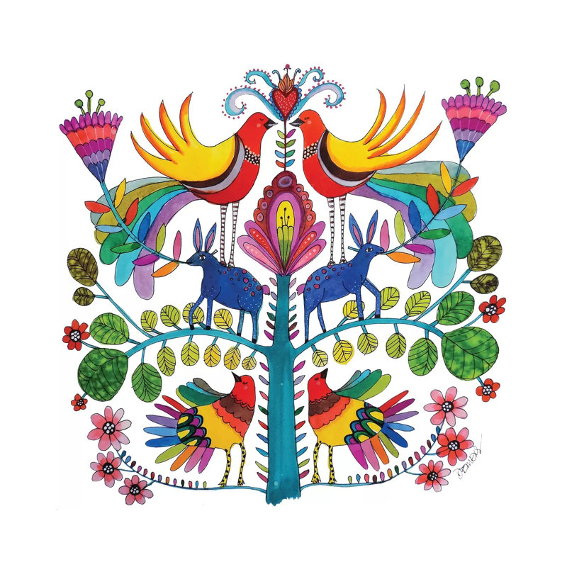 Otomi Love 1 Piece Painting on Canvas, 45.72 cm H x 45.72 cm W x 1.91 cm D, Wrapped Canvas
