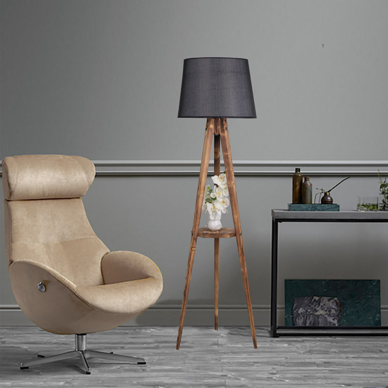 Ellison 160cm Tray Table Floor Lamp, Black, Brown