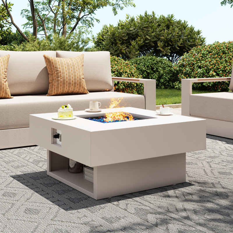 Outdoor Square Steel Fire Pit Table, Beige
