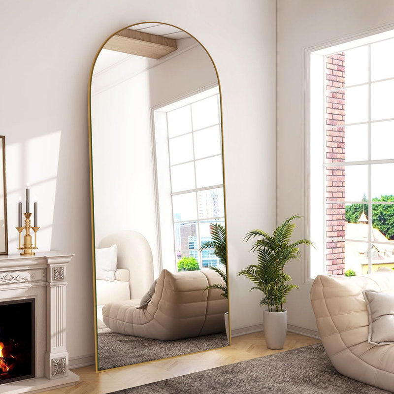 Oversized Wood Arched Full Length Mirror, Standing or Leaning Full Body Mirror, 71" x 24", Gold