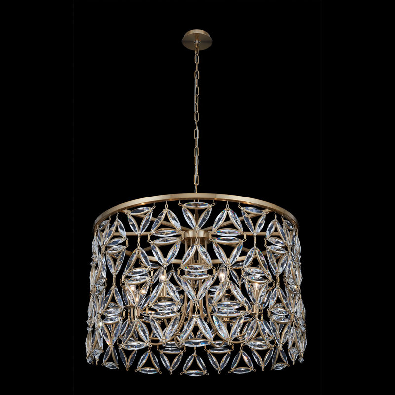 34'' Brass and Crystal Drum Pendant Light